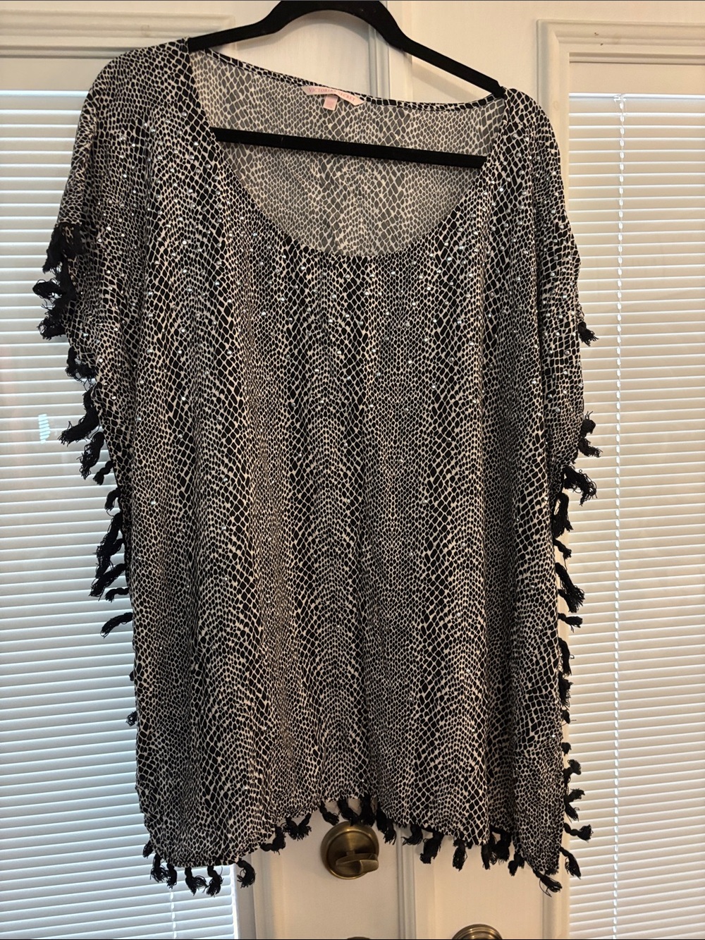 Victoria's Secret Black and White Snake Print Swim Coverup with sparkly sequins